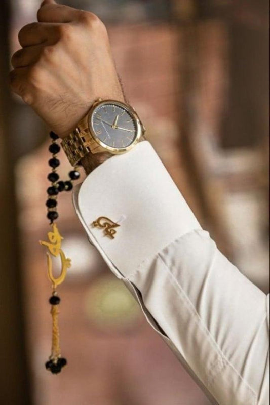 طقم سبحة وكبك بتصميم فخم بالاسم